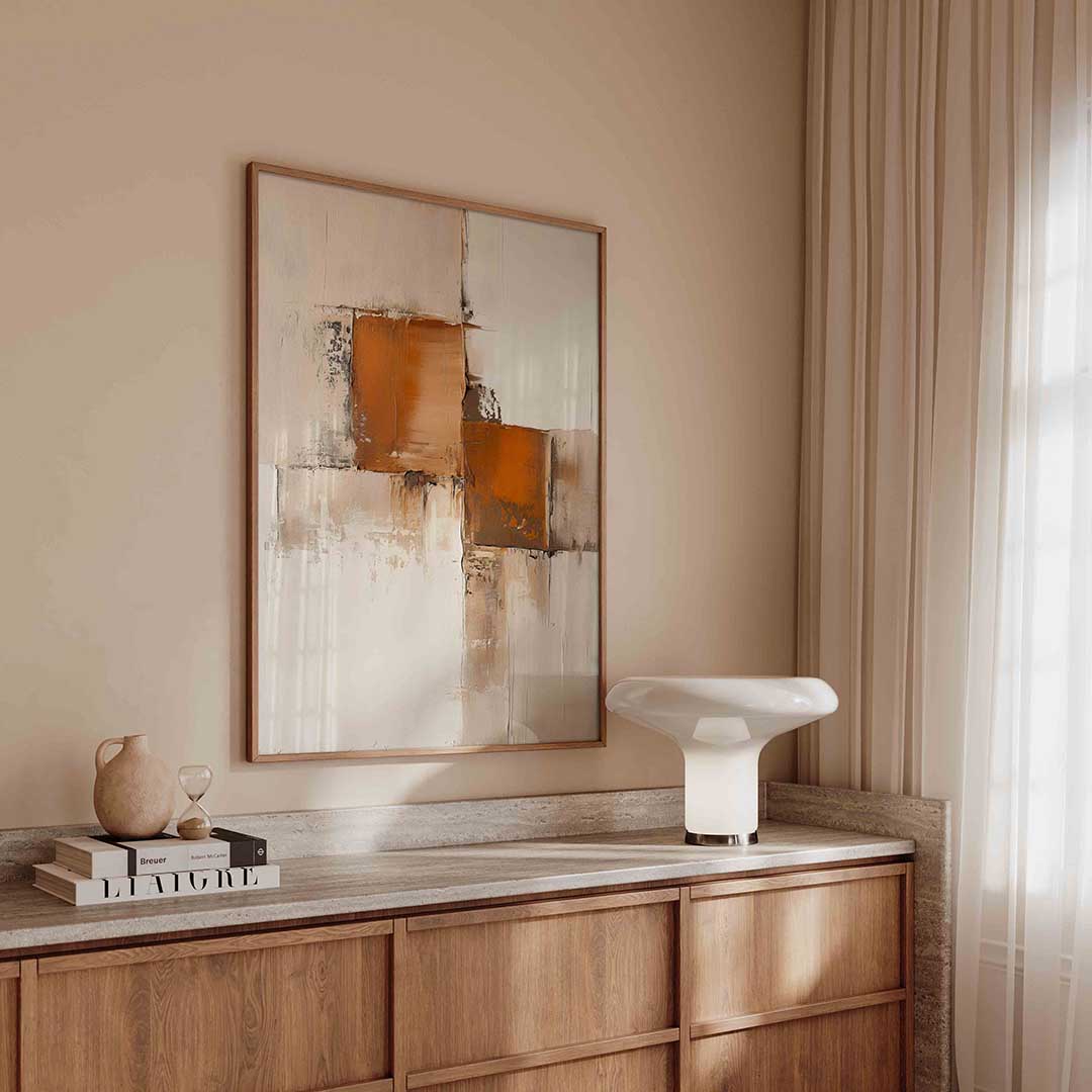 Abstracte beige en oranje Poster