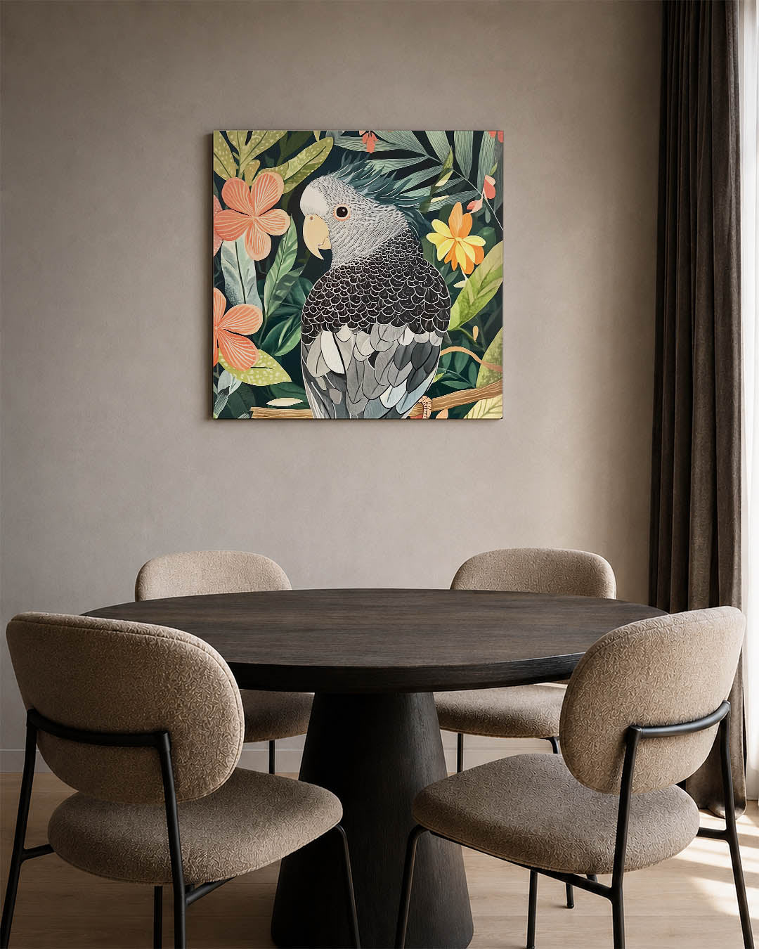 Vrolijke vogel en bloemen Kunstwerk