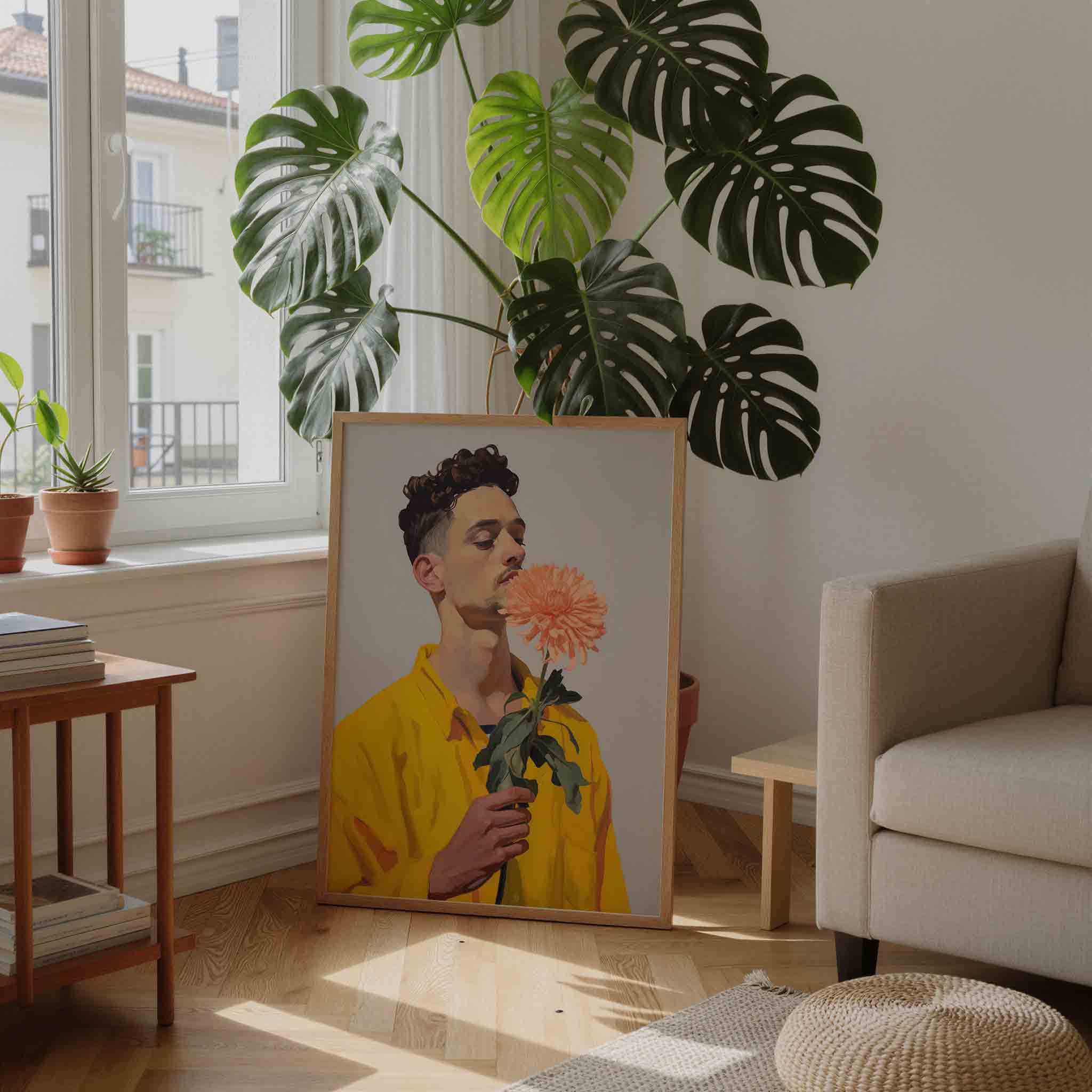 Man met bloem Poster