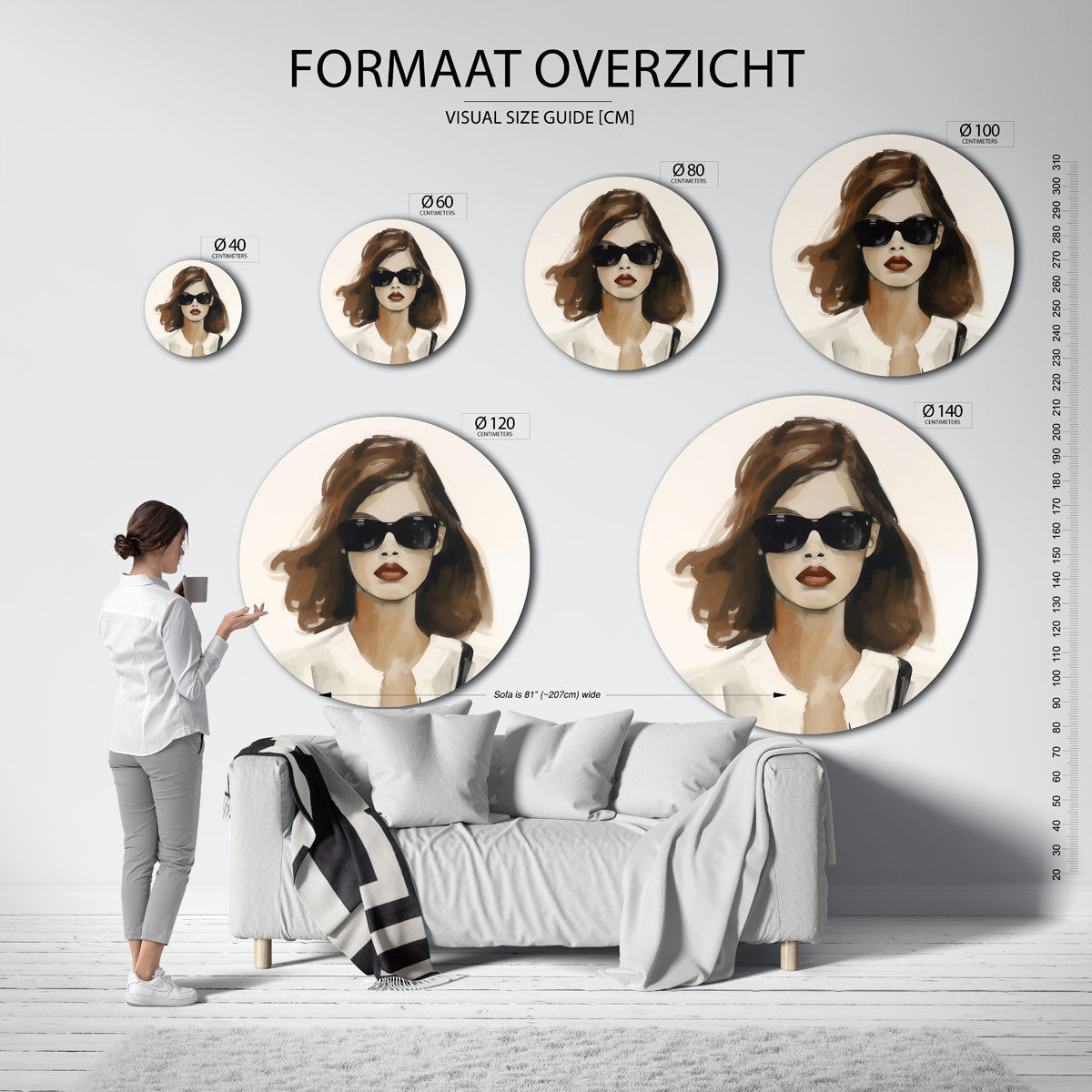 Vrouw met zonnebril Muurcirkel