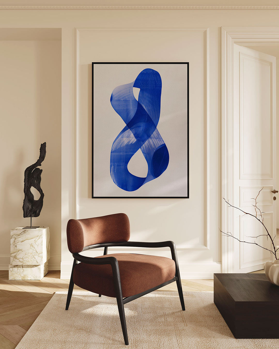 Dynamische blauwe vorm Kunstwerk