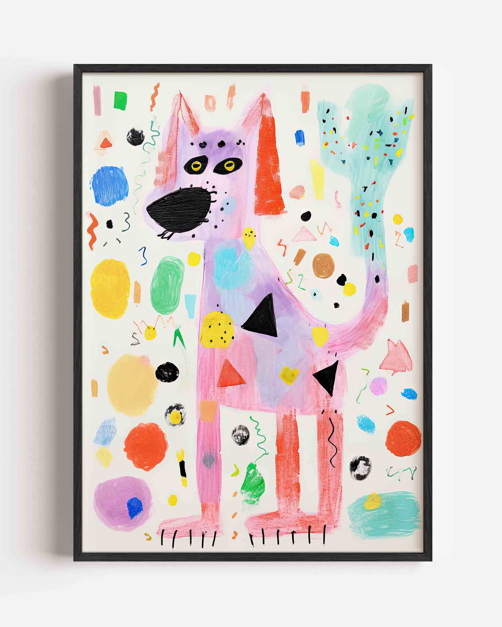 Speelse hond met kleurrijke vormen Poster