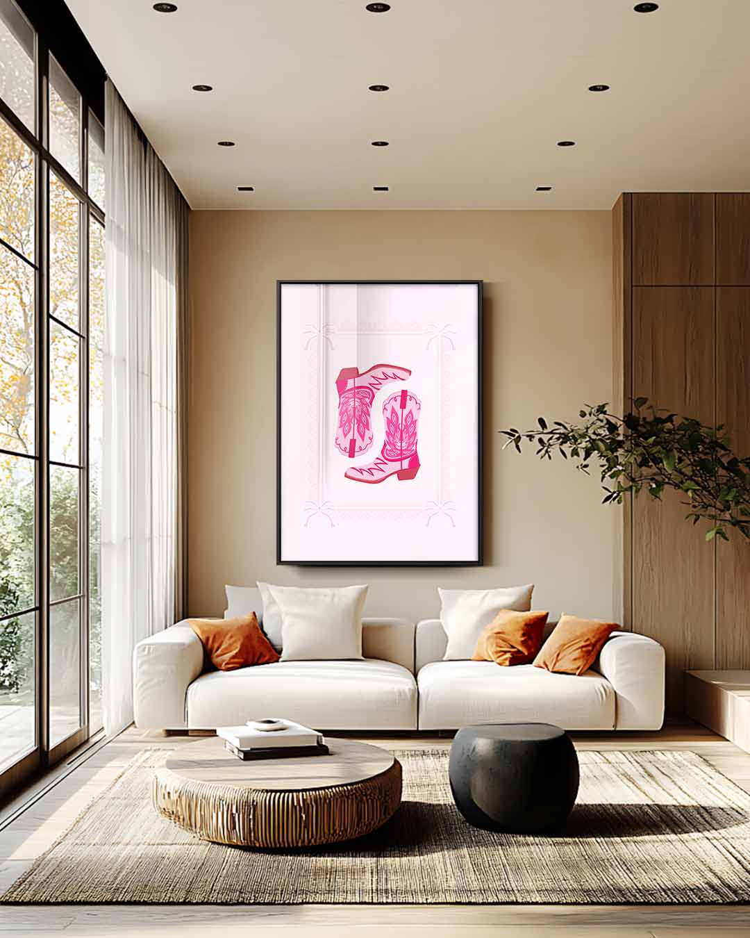 Roze Cowboylaarzen Illustratie Kunstwerk-canvas-dibond-plexiglas-wanddecoratie-WallArtistic