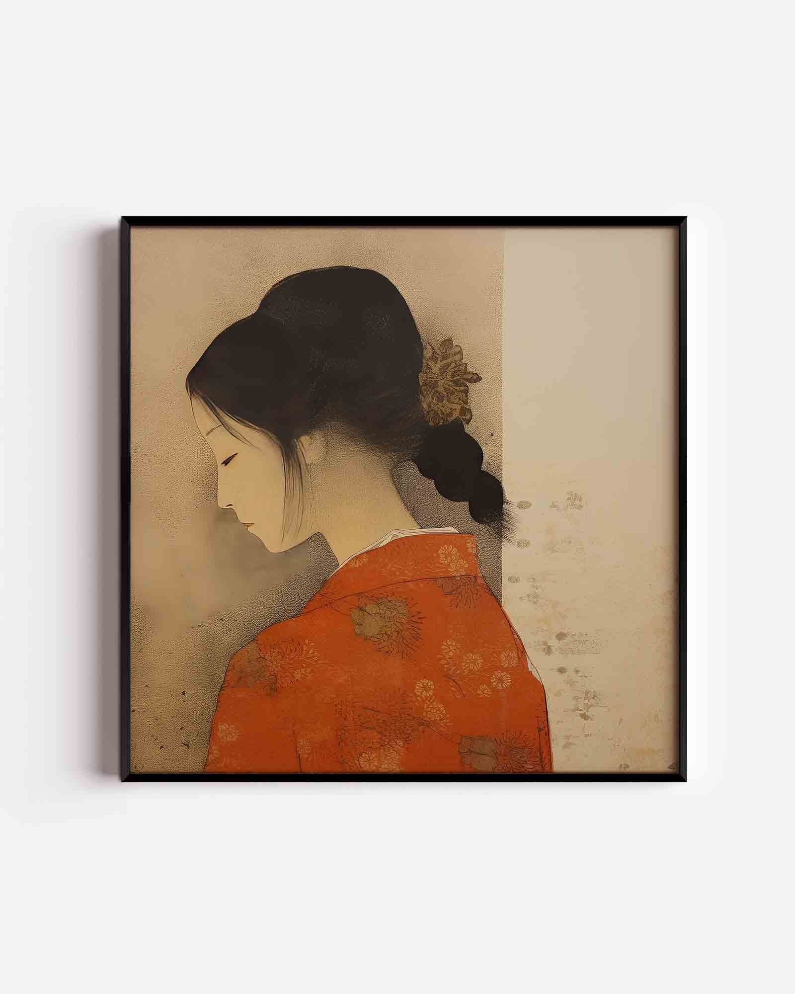 Vrouw in rode kimono Poster