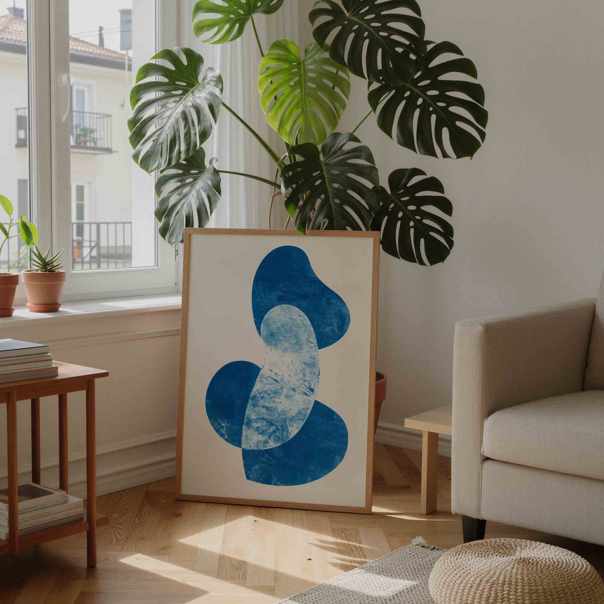 Abstracte blauwe vormen Poster