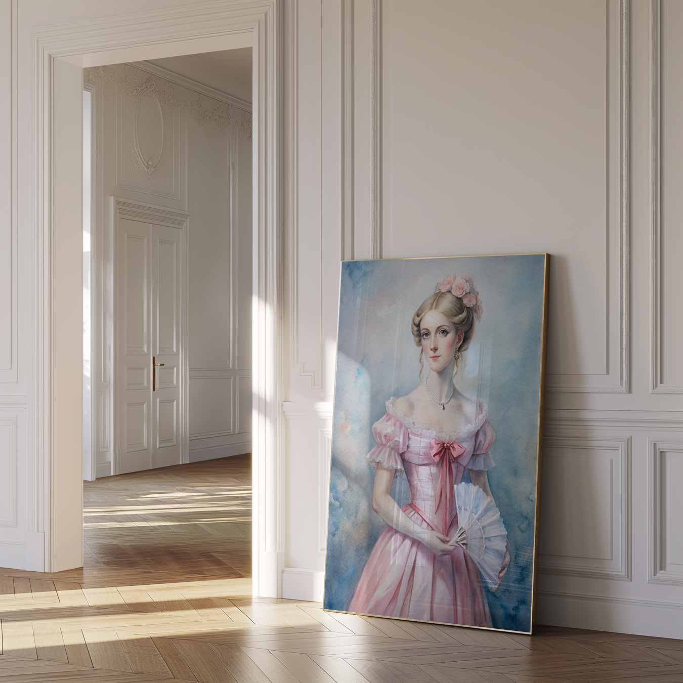 Victoriaanse Dame in Roze Jurk Poster-WallArtistic
