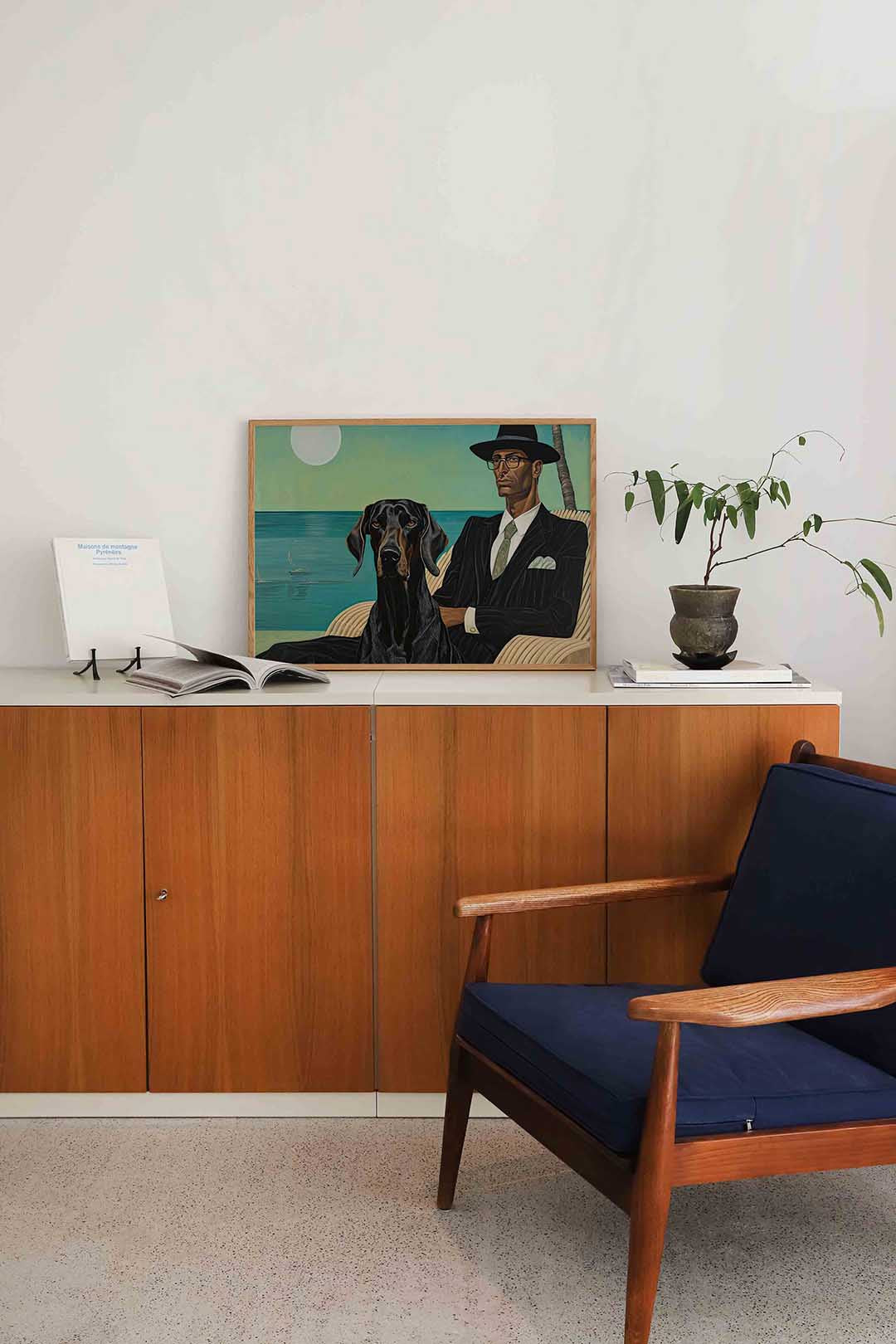 Man en hond bij zee Poster