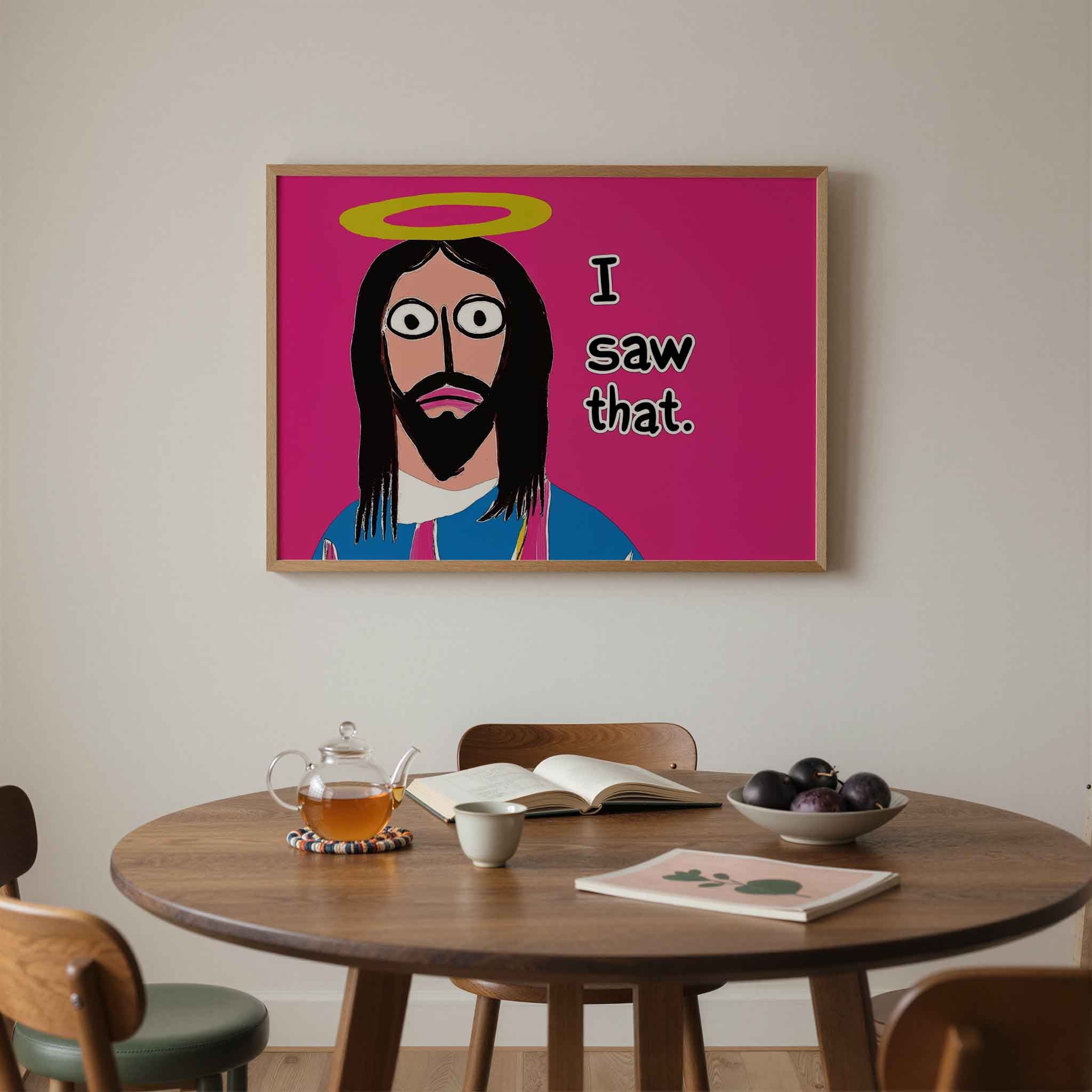 Figuur met gele halo Poster