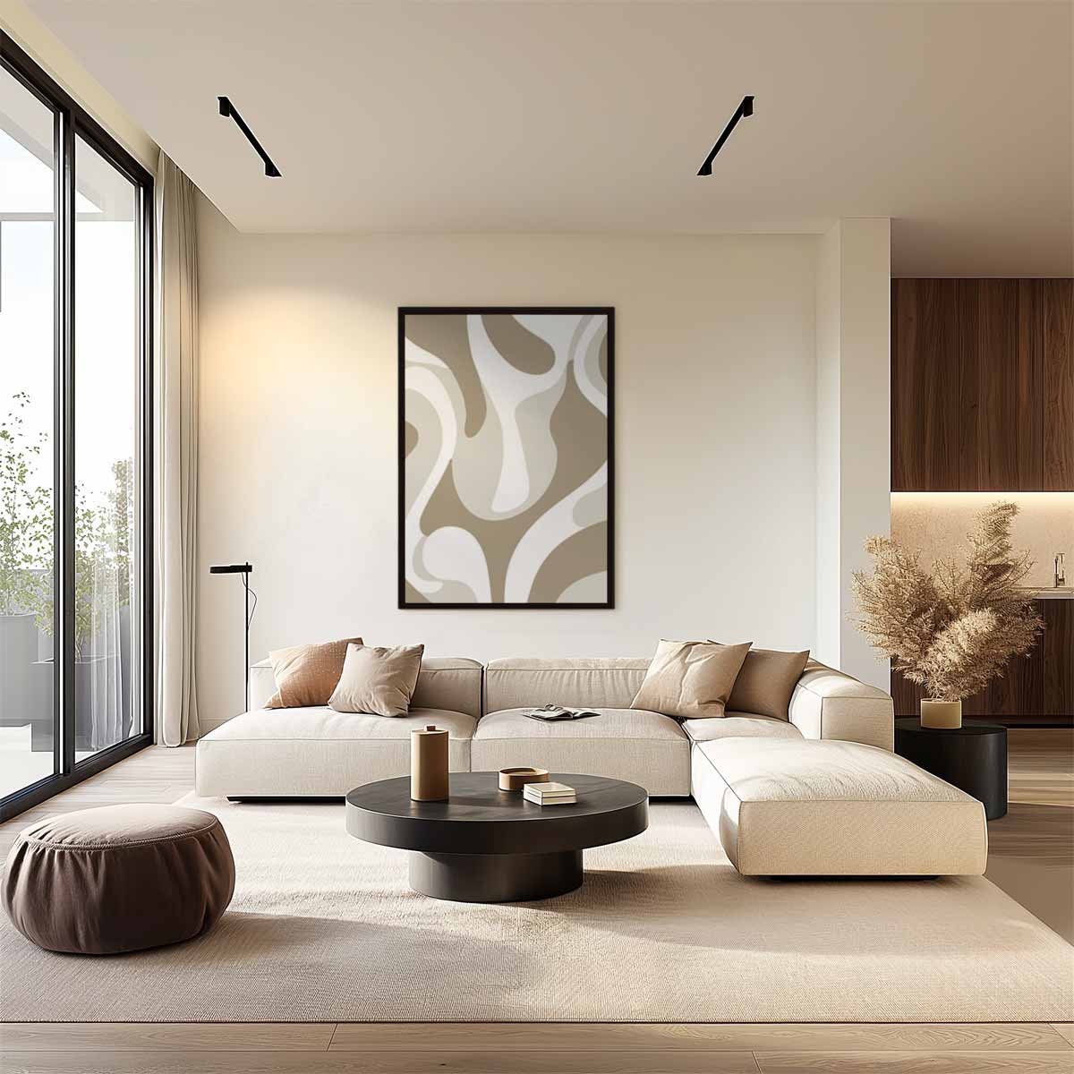 Organische Vormen in Beige Kunstwerk-canvas-dibond-plexiglas-wanddecoratie-WallArtistic