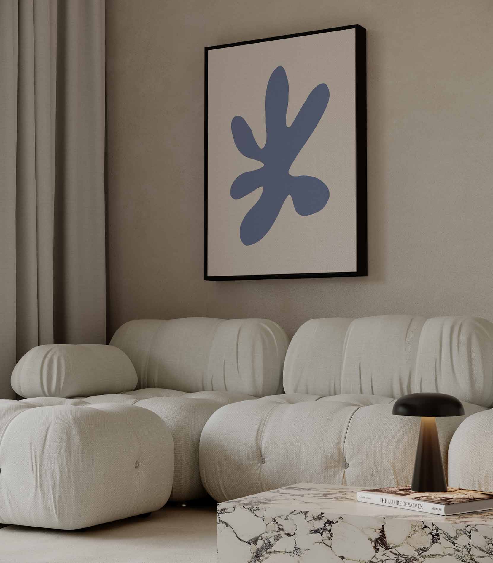 Modern Abstracte Bloem in Blauw Kunstwerk-canvas-dibond-plexiglas-wanddecoratie-WallArtistic