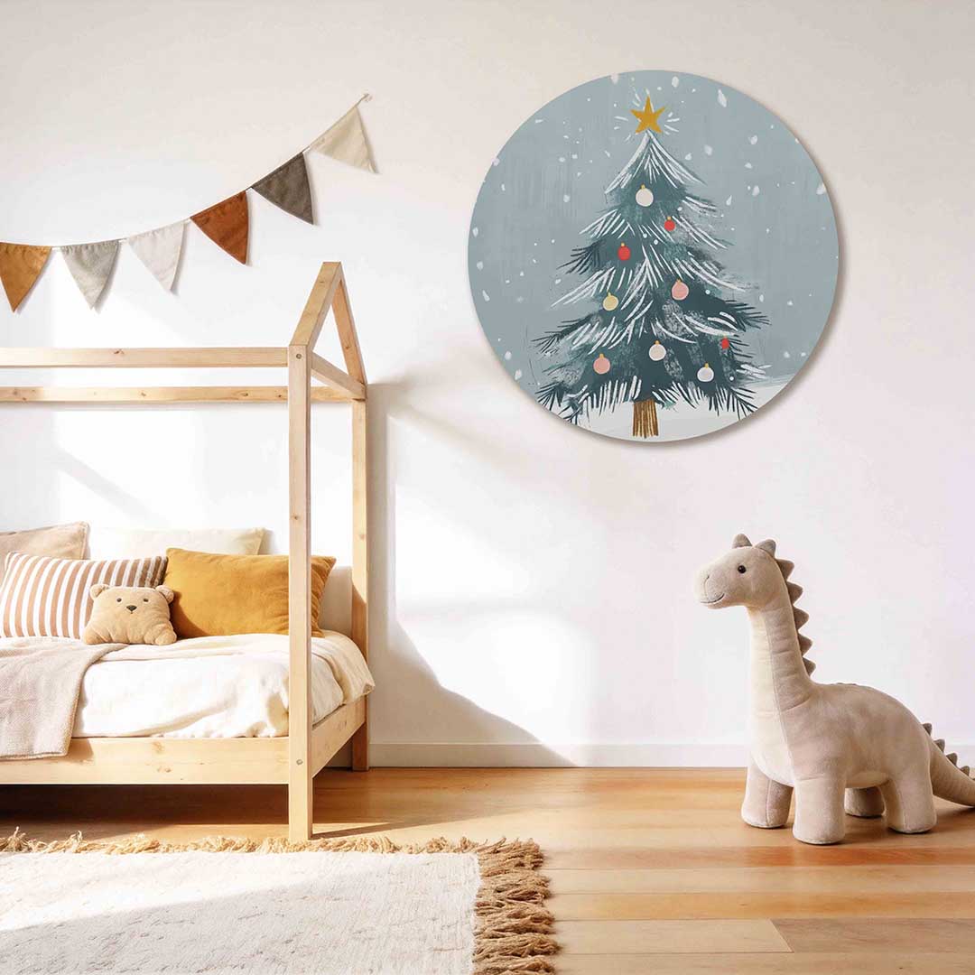 Kerstboom met sneeuw Muurcirkel
