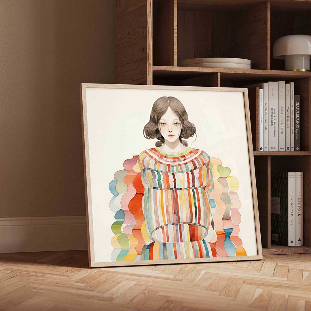 Vrouw met kleurrijke strepen Poster