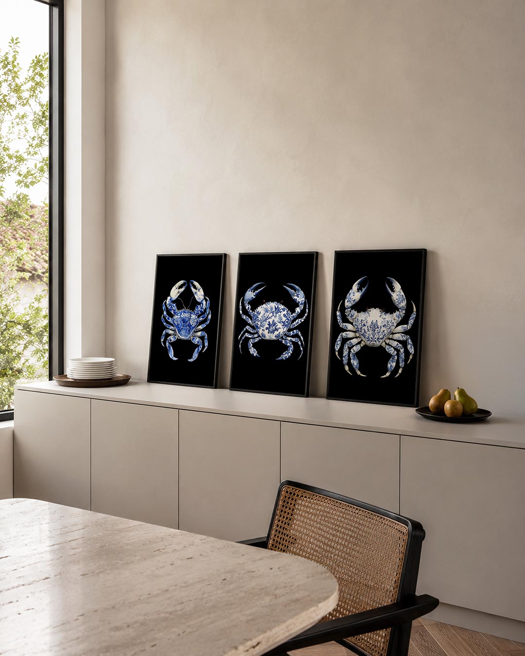 Blauw krabpatroon Posterset
