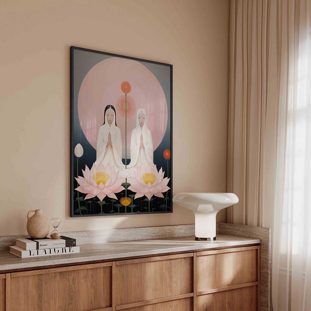 Twee figuren met bloemen Poster