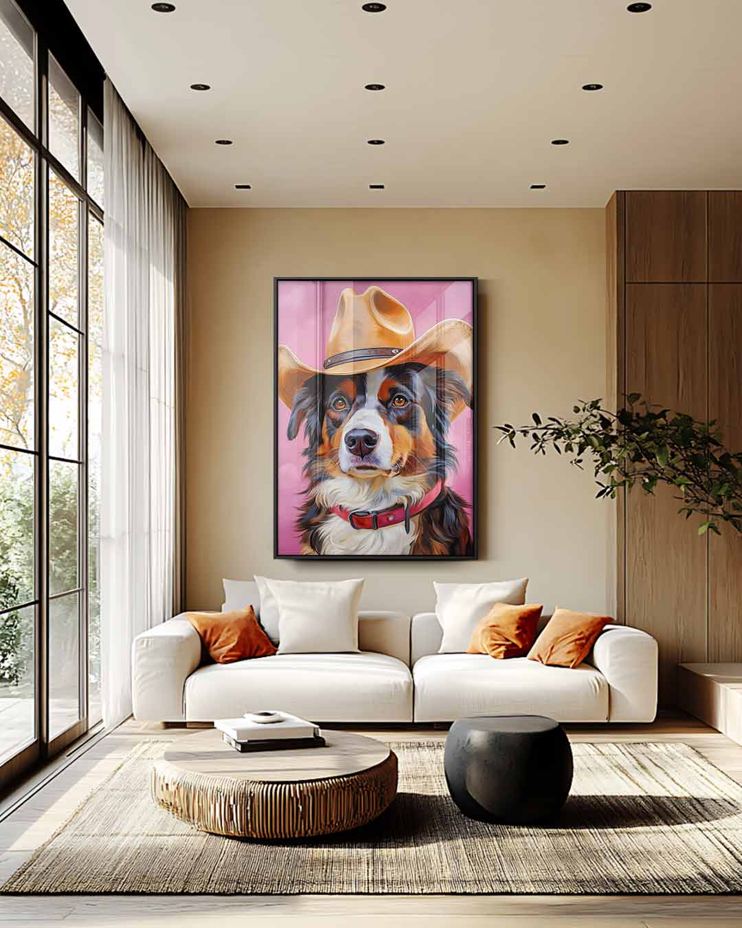 Stoere Hondencowboy op Roze Kunstwerk