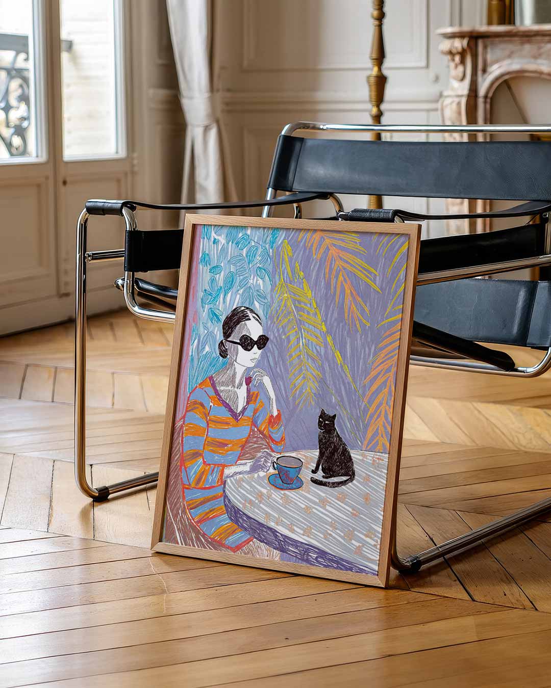 Vrouw met Kat Illustratie Poster-WallArtistic