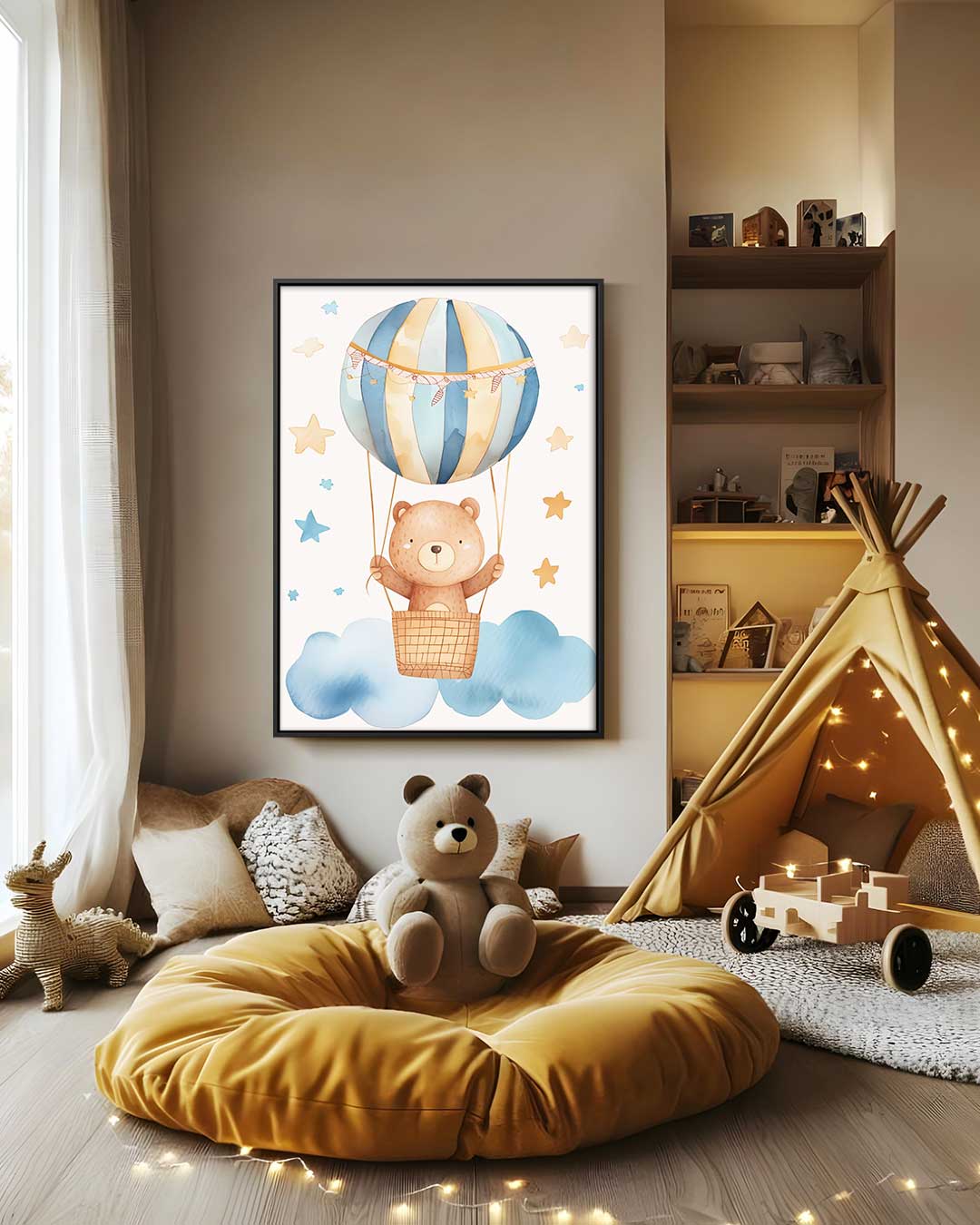 Droomvlucht Beer in Luchtballon Kunstwerk-canvas-dibond-plexiglas-wanddecoratie-WallArtistic