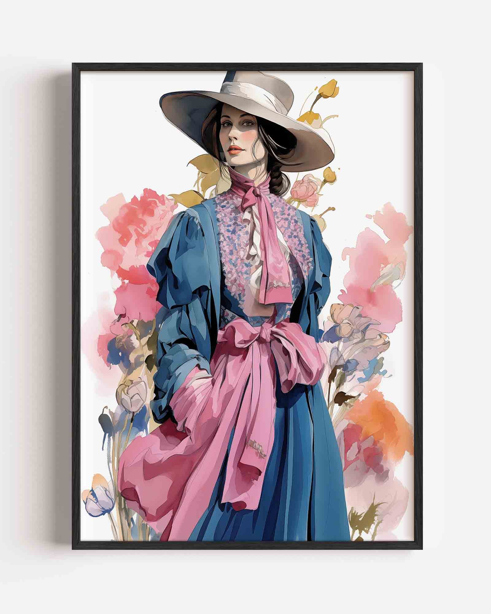 Vrouw met hoed en bloemen Poster