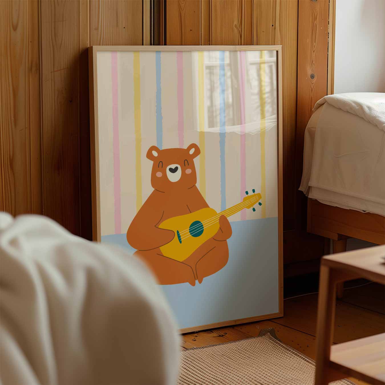 Vrolijke Beer Met Gitaar Poster-WallArtistic