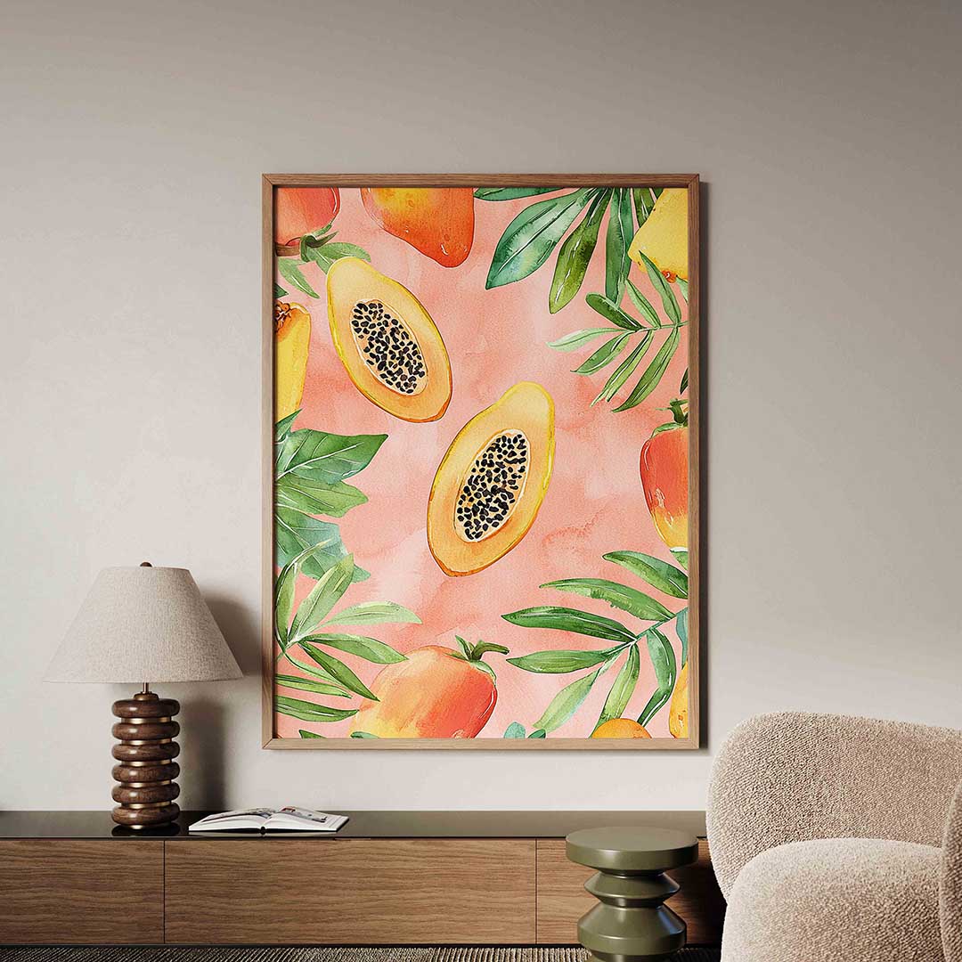 Papaja en bladeren Poster