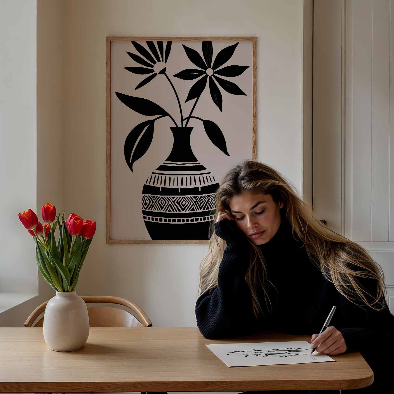 Bloemenvazen Silhouet Poster-WallArtistic
