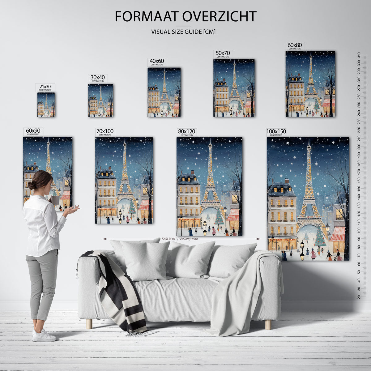 Winterse stad met toren Poster