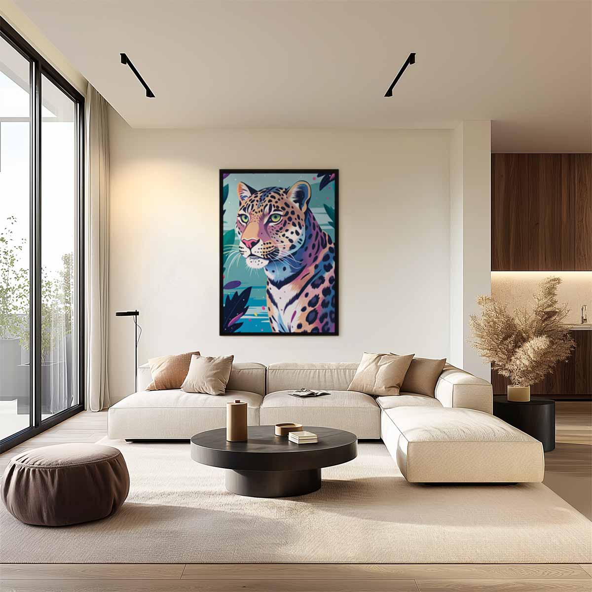 Elegante Luipaard in Kleurrijke Jungle Kunstwerk-canvas-dibond-plexiglas-wanddecoratie-WallArtistic
