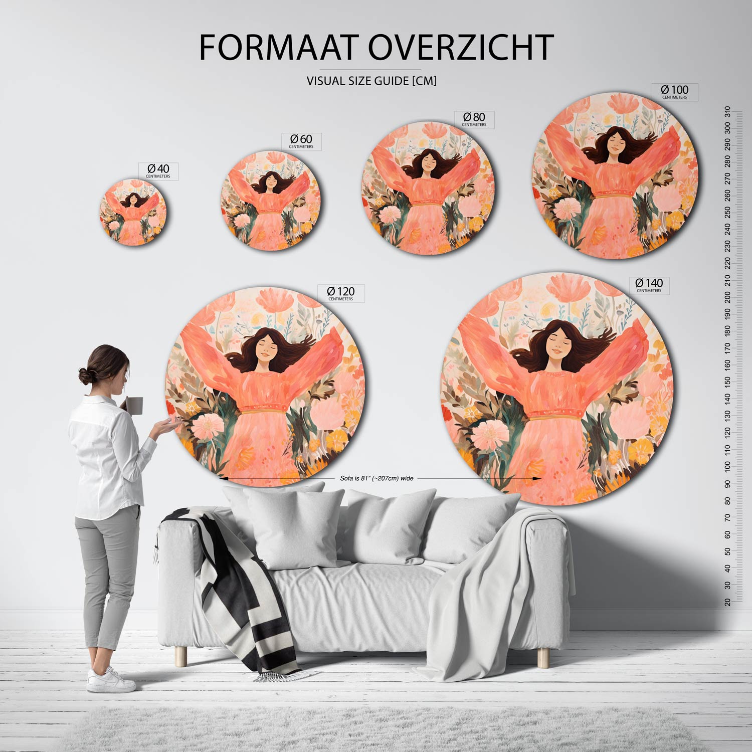 Vrouw in bloemen Muurcirkel