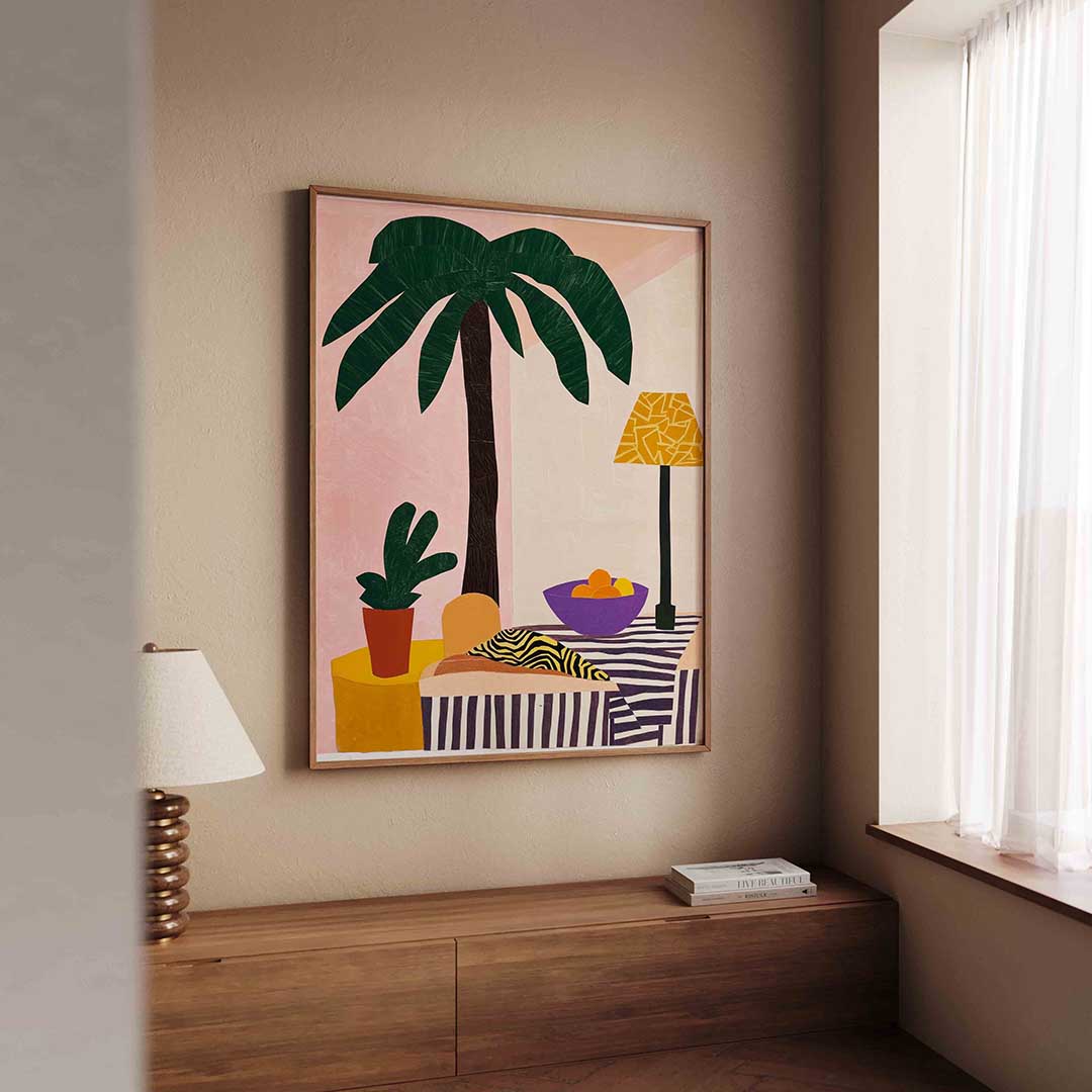 Palmboom en fruitschaal Poster