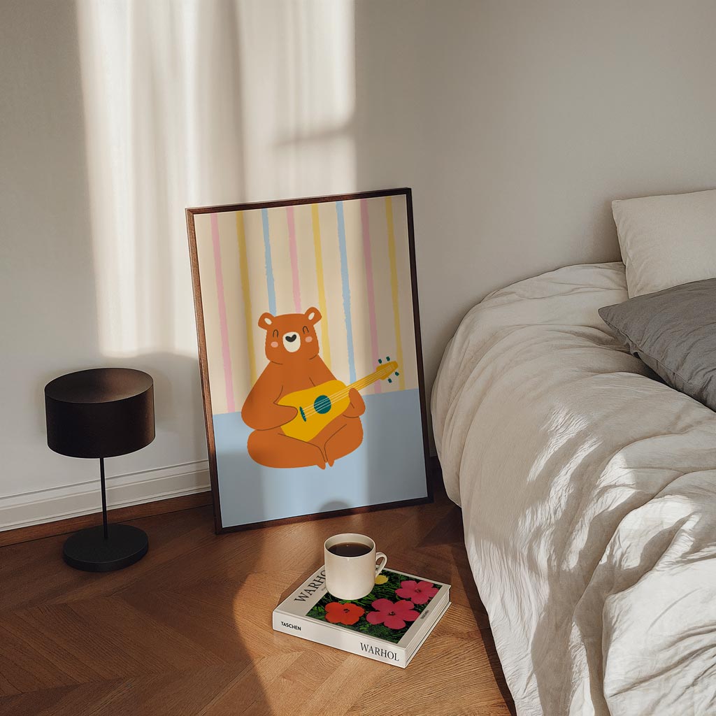 Vrolijke Beer Met Gitaar Poster-WallArtistic