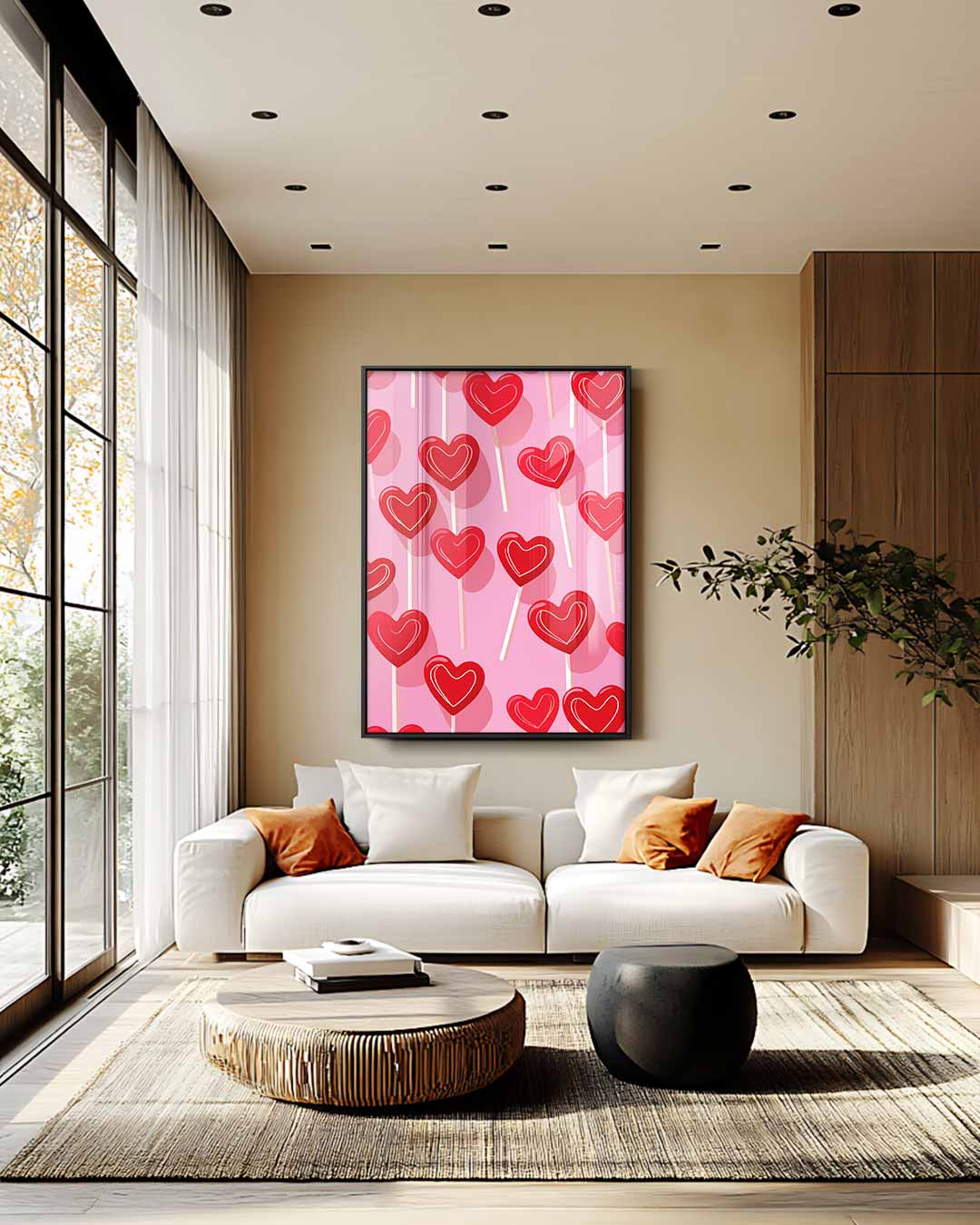 Hartvormige Lollies Op Roze Achtergrond Kunstwerk-canvas-dibond-plexiglas-wanddecoratie-WallArtistic