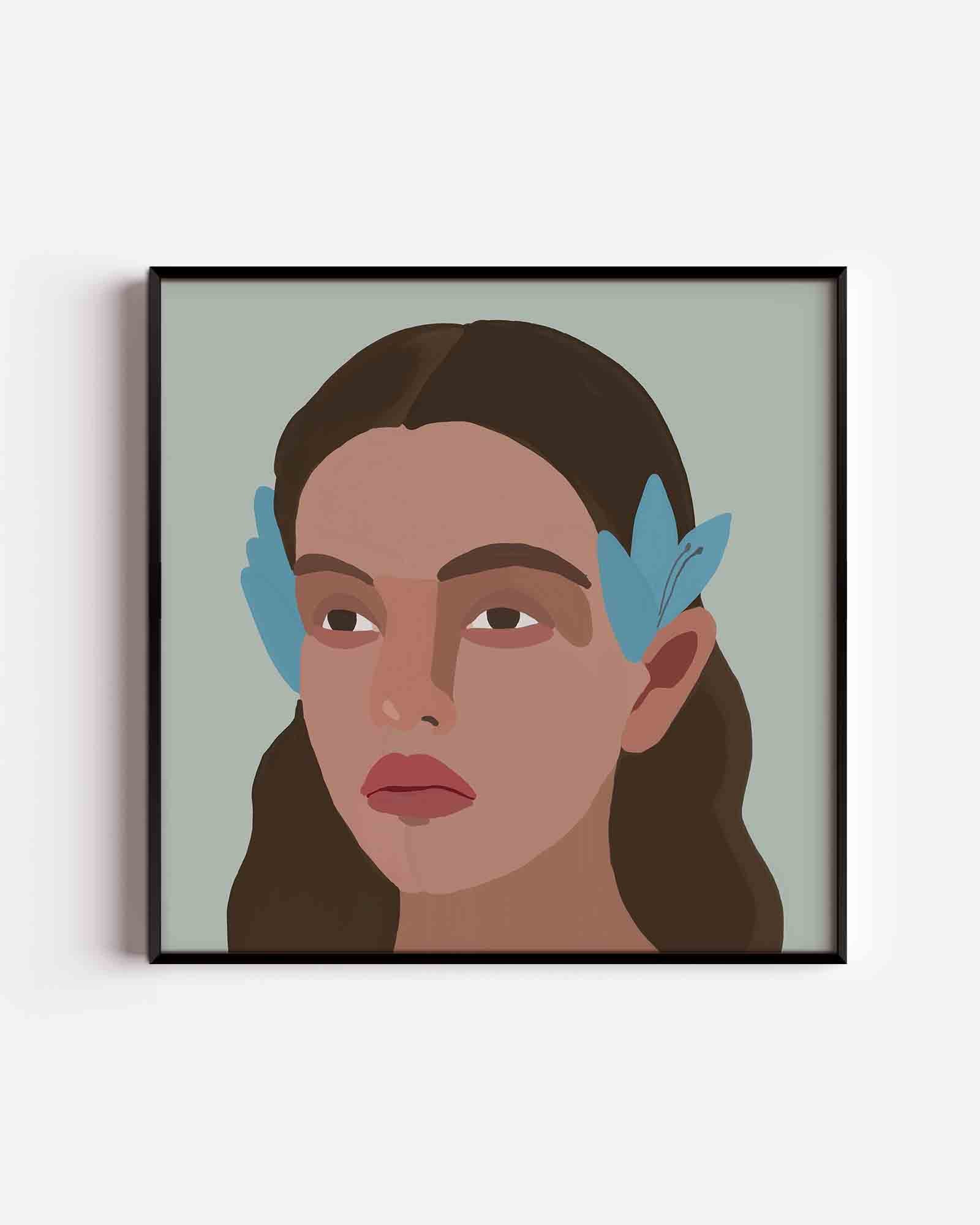 Portret met blauwe accenten Poster