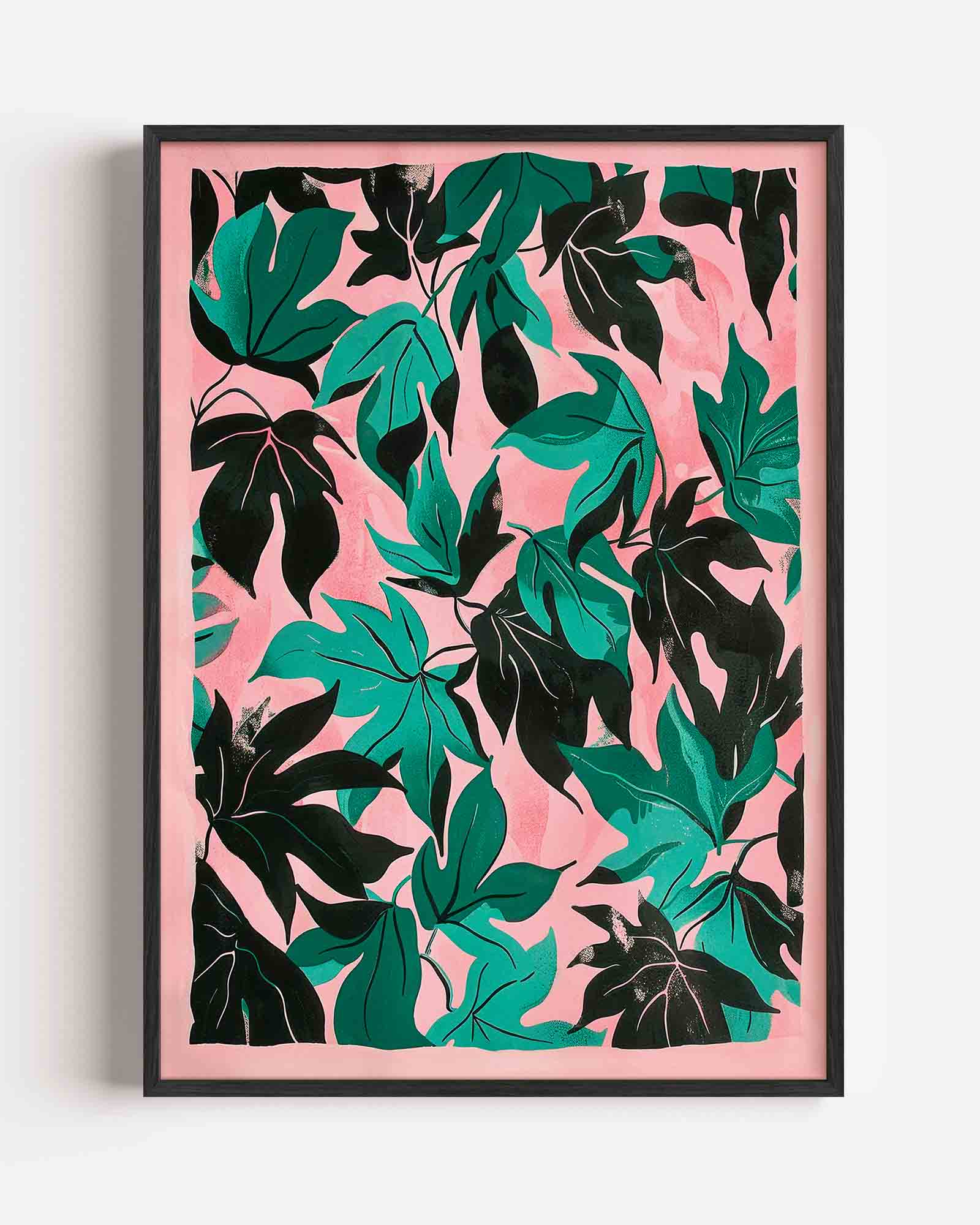 Bladeren op roze achtergrond Poster