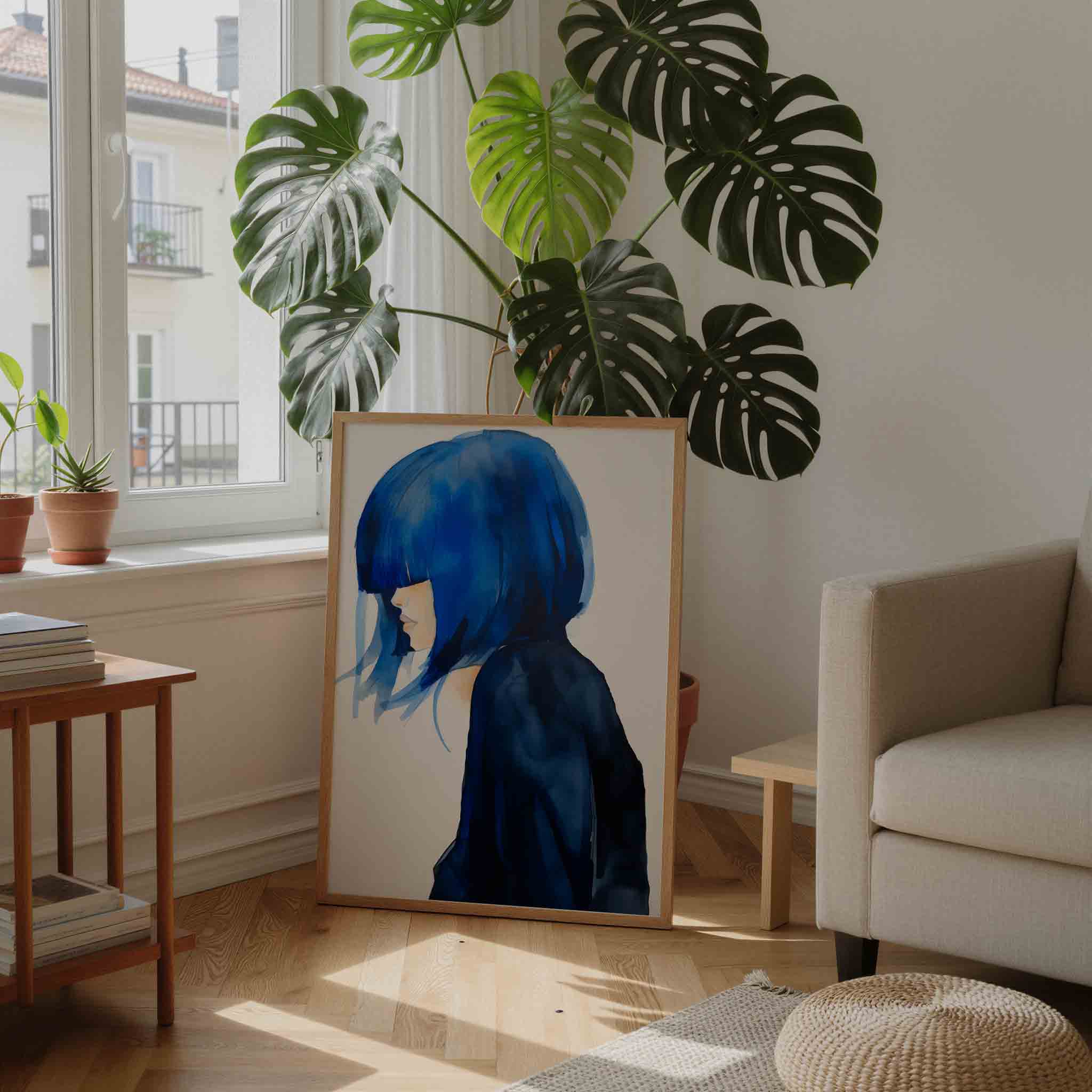 Blauw haar profiel Poster