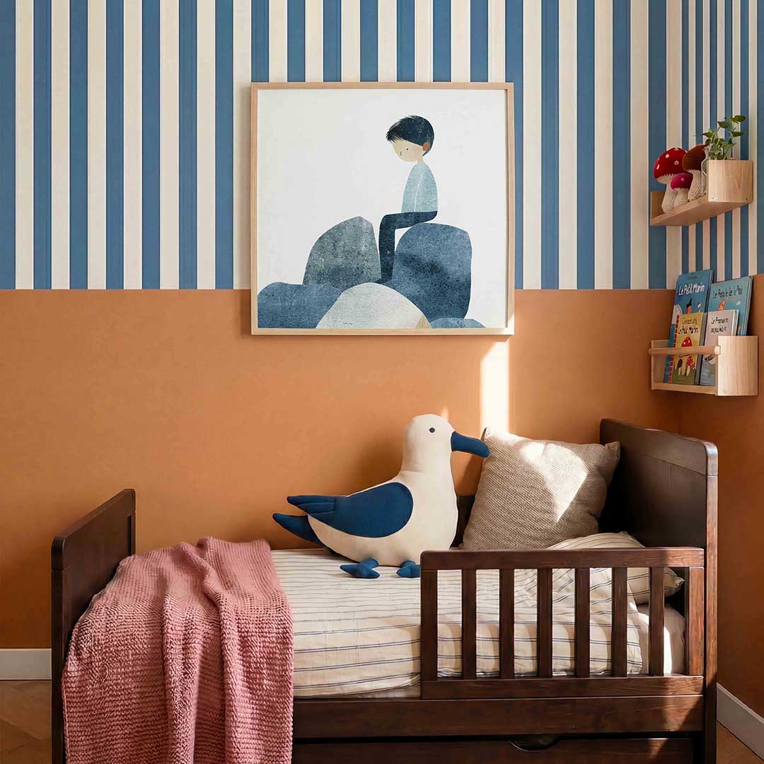 Zittende figuur op stenen Poster