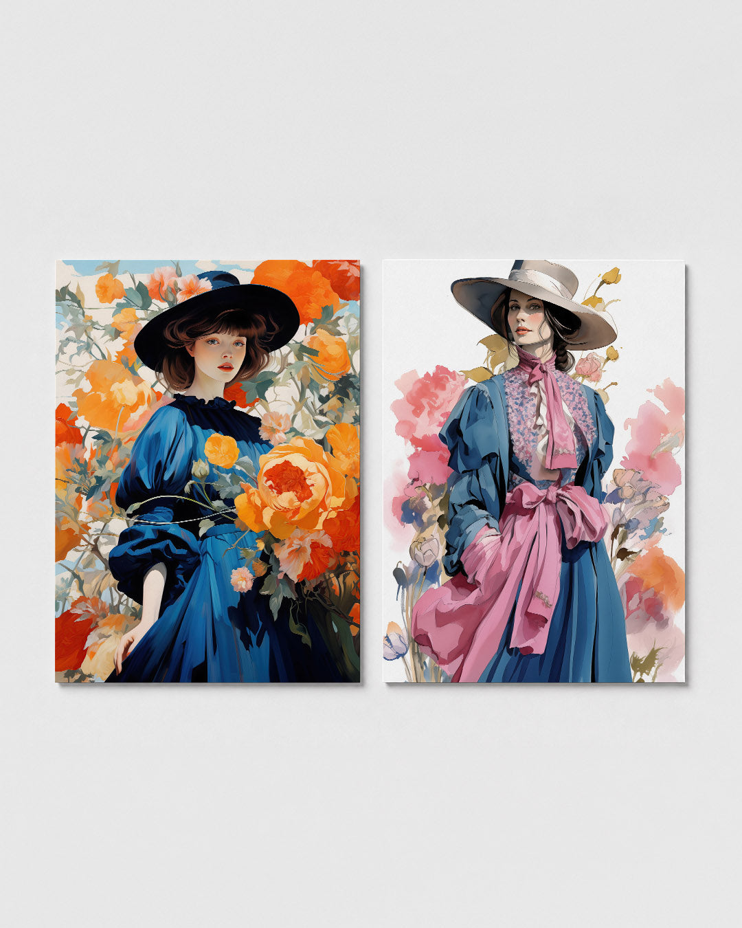 Bloemen en blauw Posterset