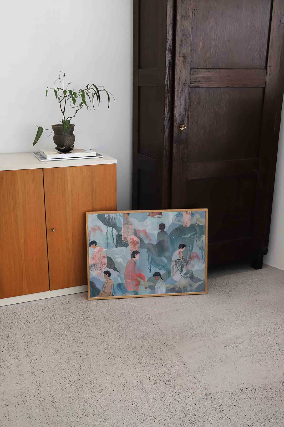 Figuren in blauwe tinten Poster