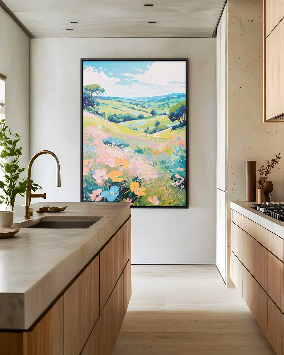 Zomerse Heuvels en Bloemenweelde Kunstwerk-canvas-dibond-plexiglas-wanddecoratie-WallArtistic