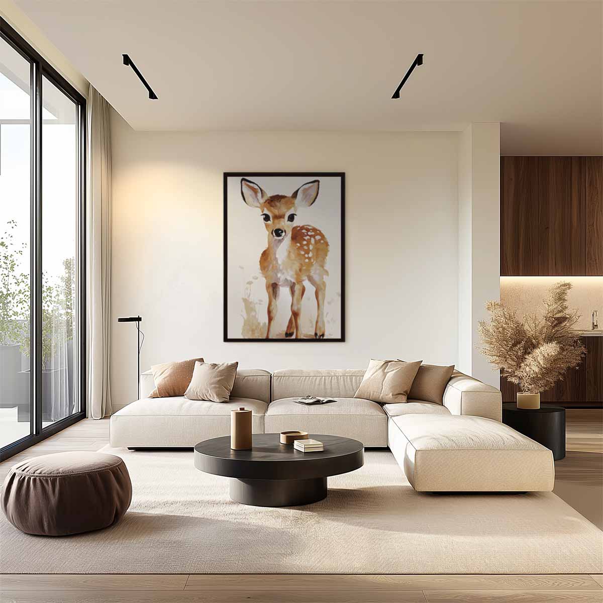 Schattig Hertenkalf in Bloemenweide Kunstwerk-canvas-dibond-plexiglas-wanddecoratie-WallArtistic