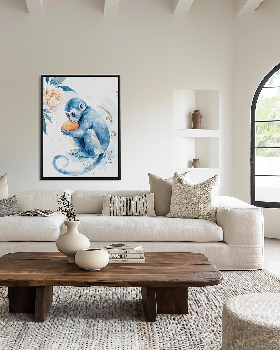 Speelse blauwe aap Kunstwerk