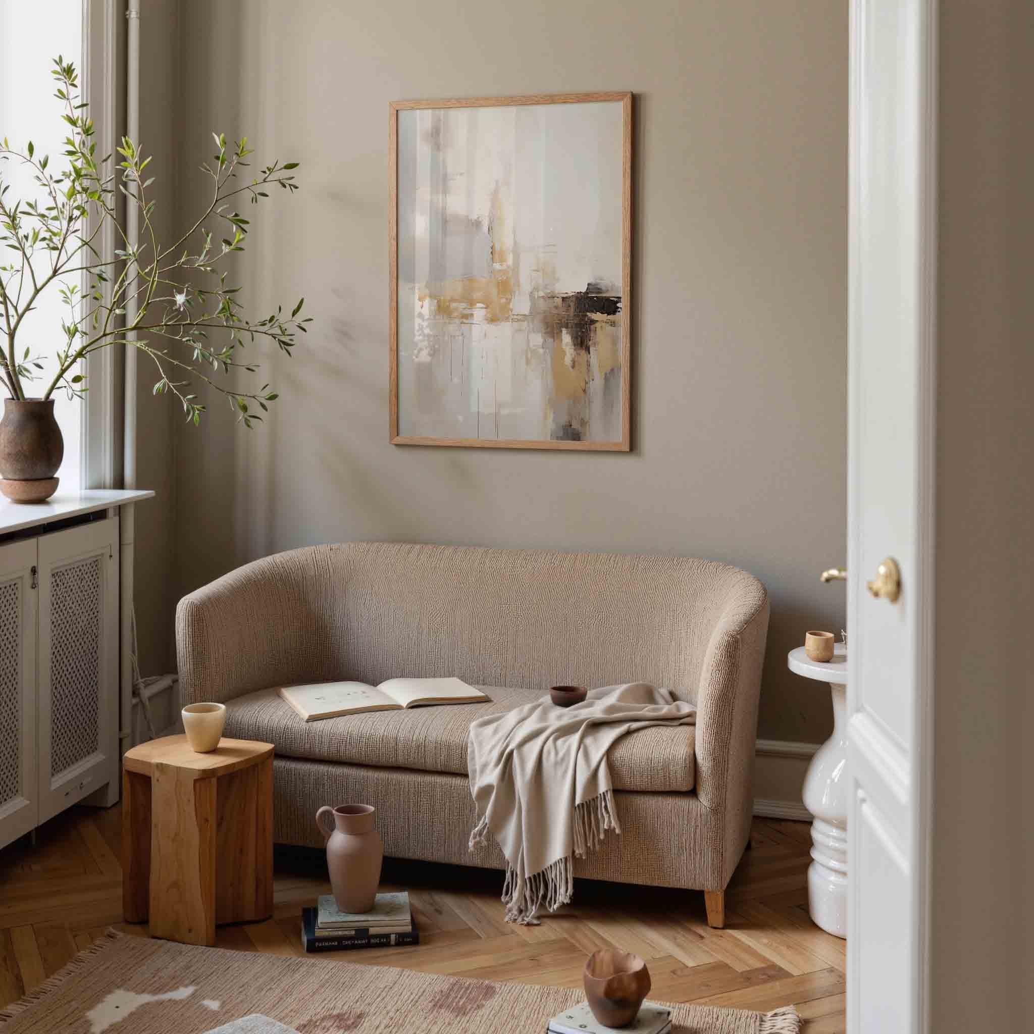 Abstracte beige en grijze Poster