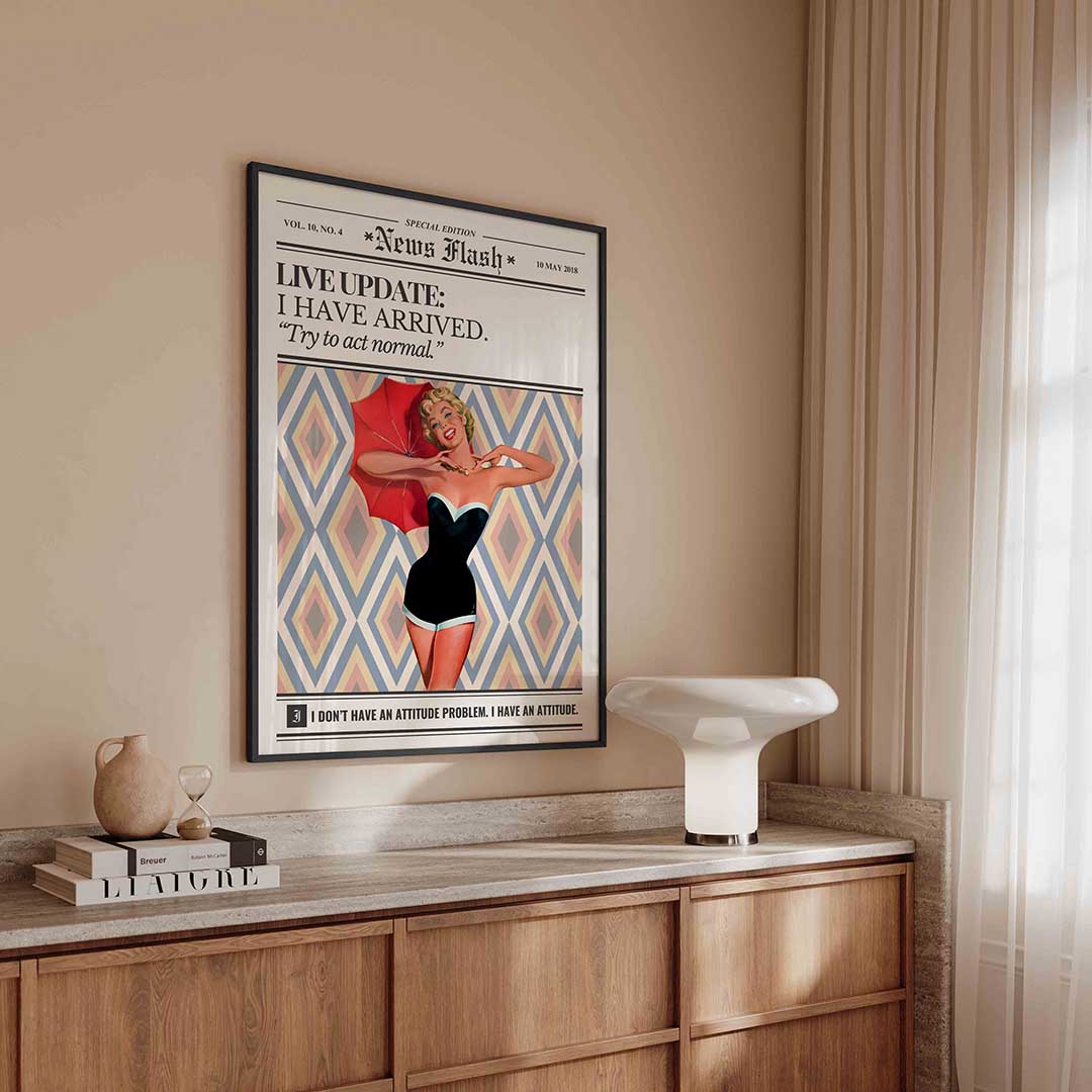 Vrolijke vrouw met paraplu Poster