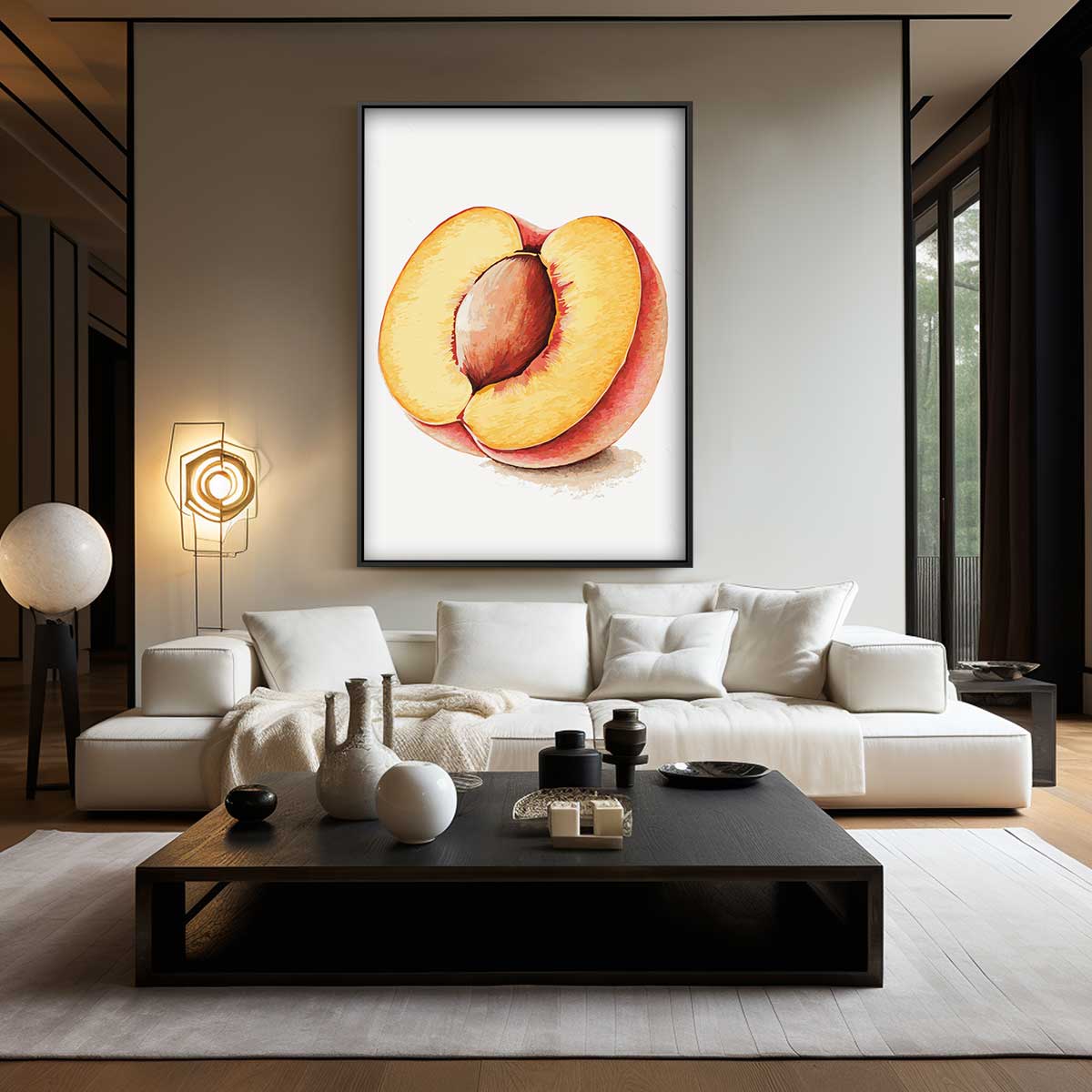 Kleurrijke Perzik Illustratie Kunstwerk-canvas-dibond-plexiglas-wanddecoratie-WallArtistic