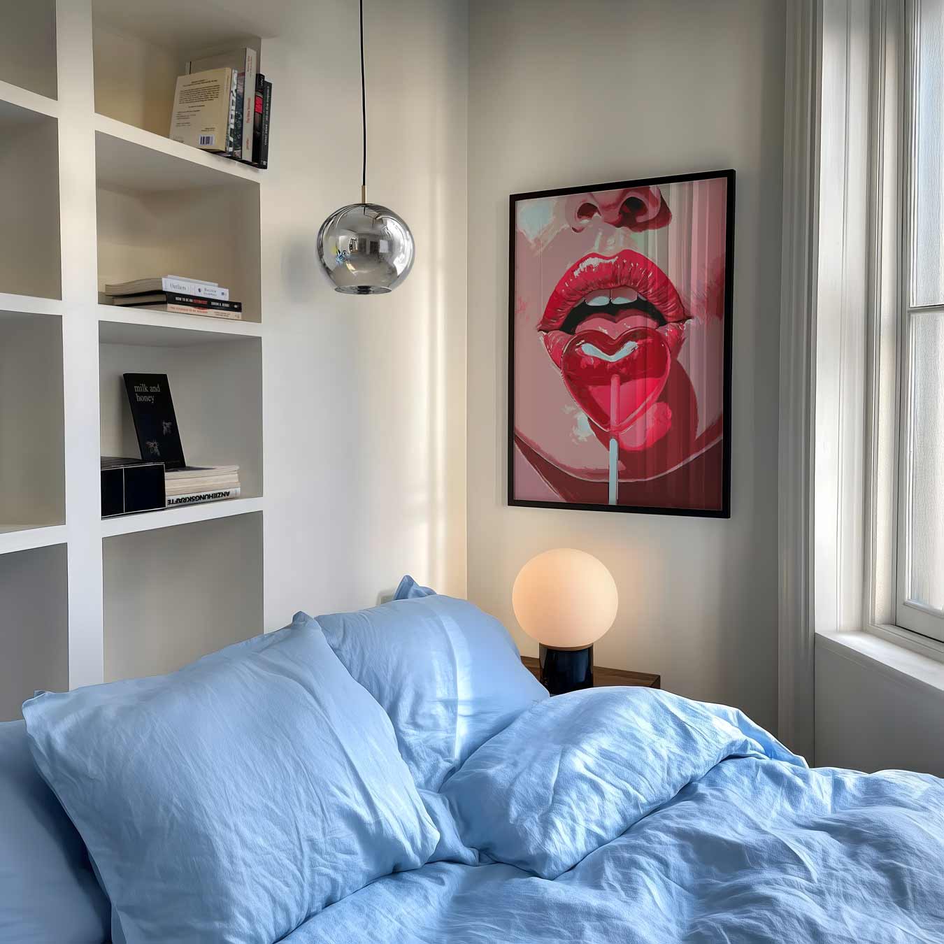 Lippen met Hartvormige Lolly Poster-WallArtistic