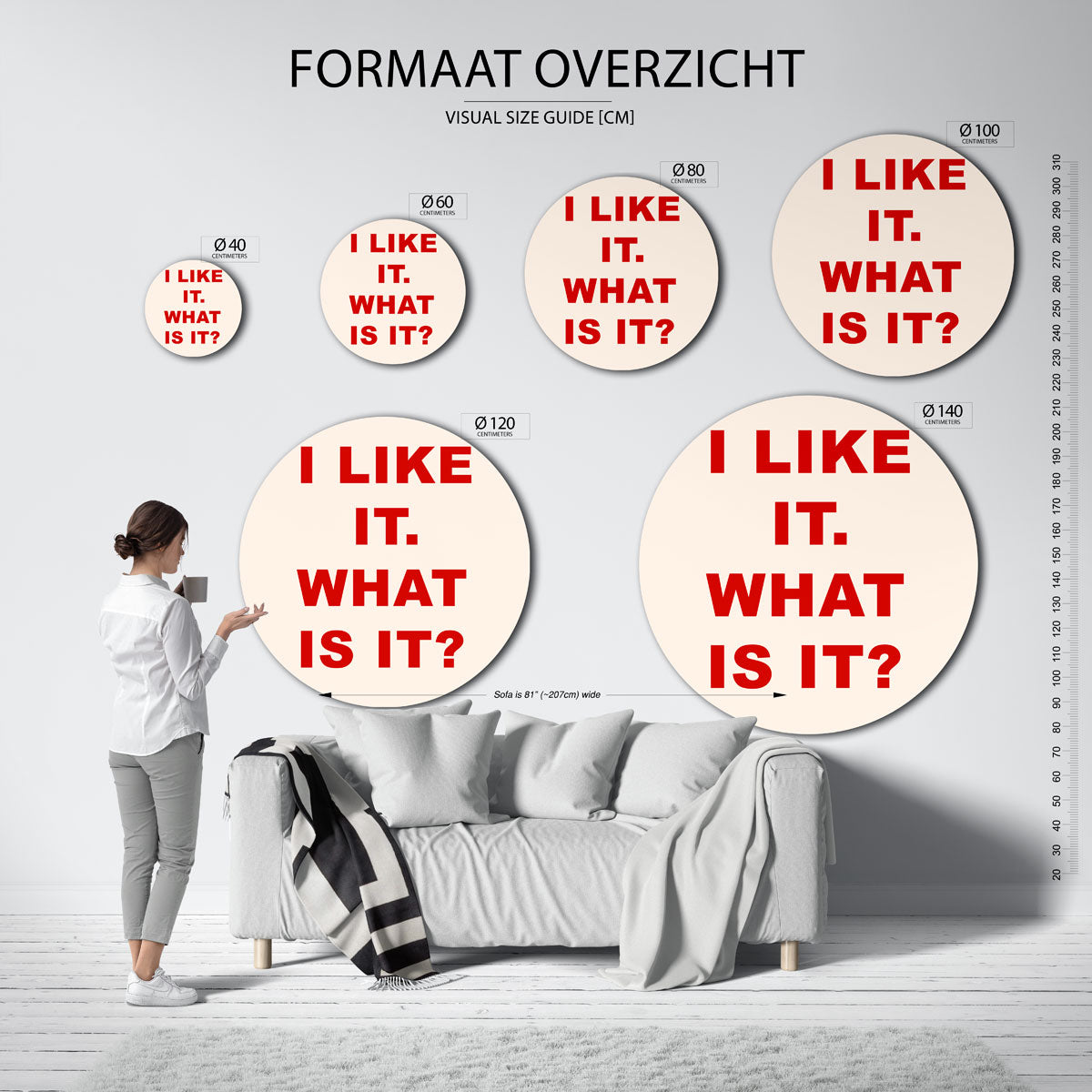 Rode tekst op beige Muurcirkel