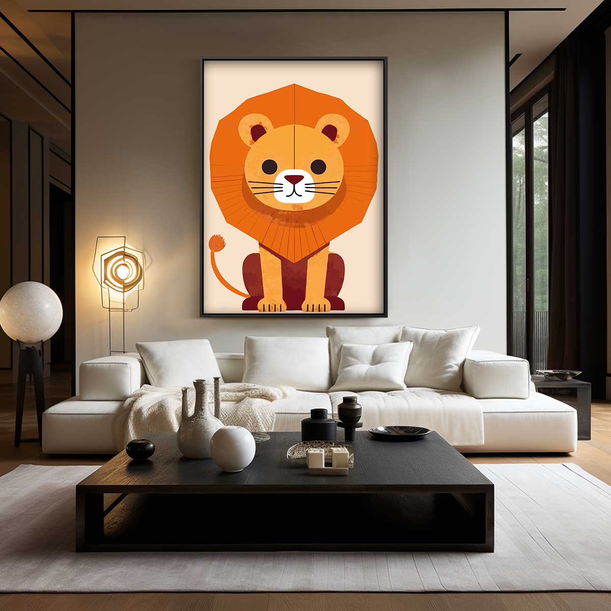 Leuke Leeuw Kinderkunst Kunstwerk-canvas-dibond-plexiglas-wanddecoratie-WallArtistic