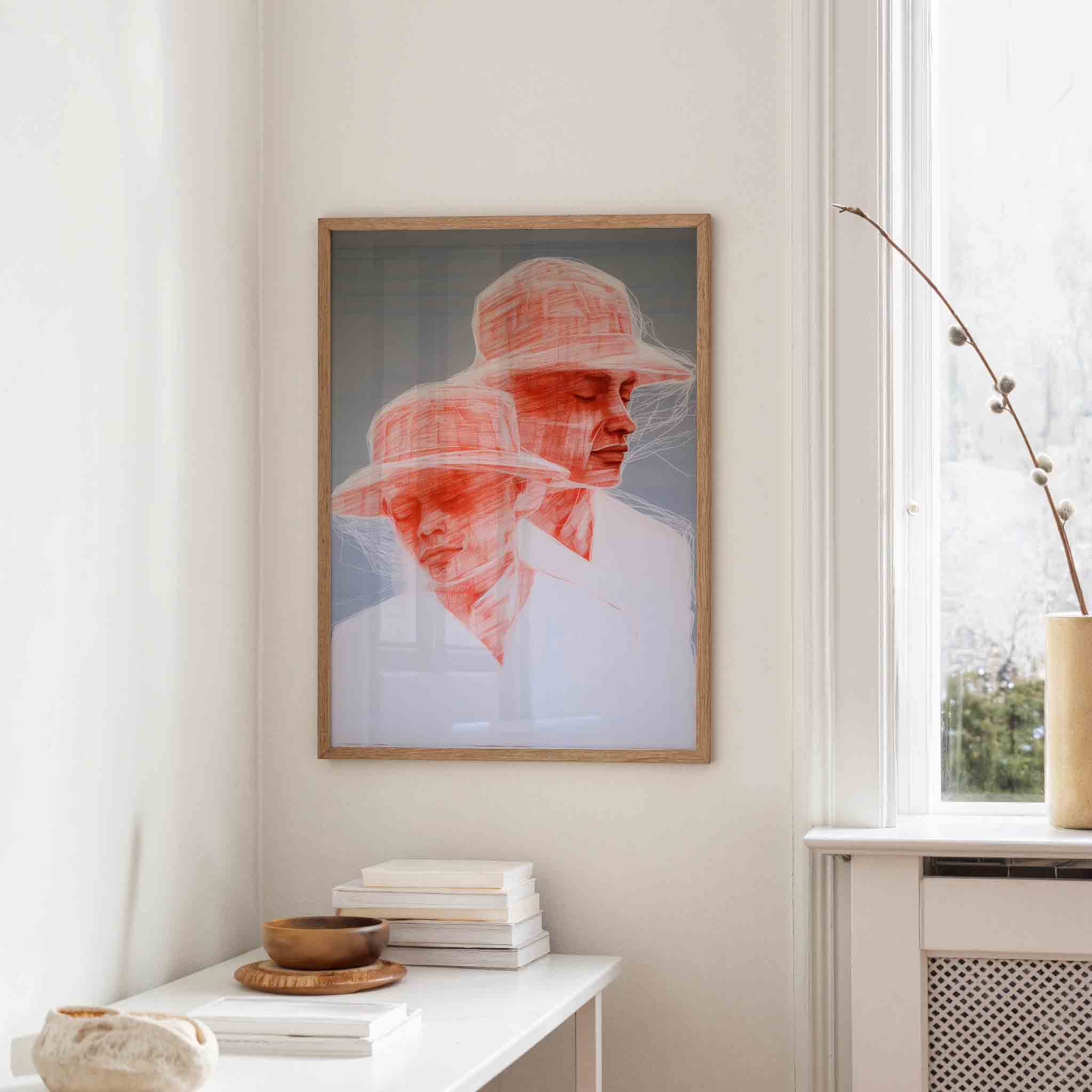 Twee figuren met hoeden Poster