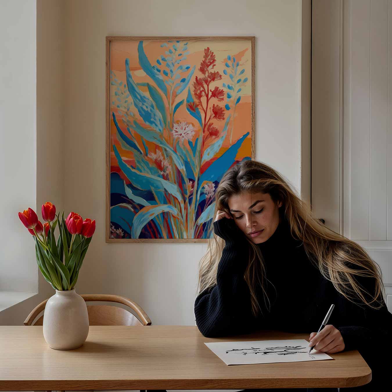 Kleurrijk Bloemenveld in Zonsondergang Poster-WallArtistic