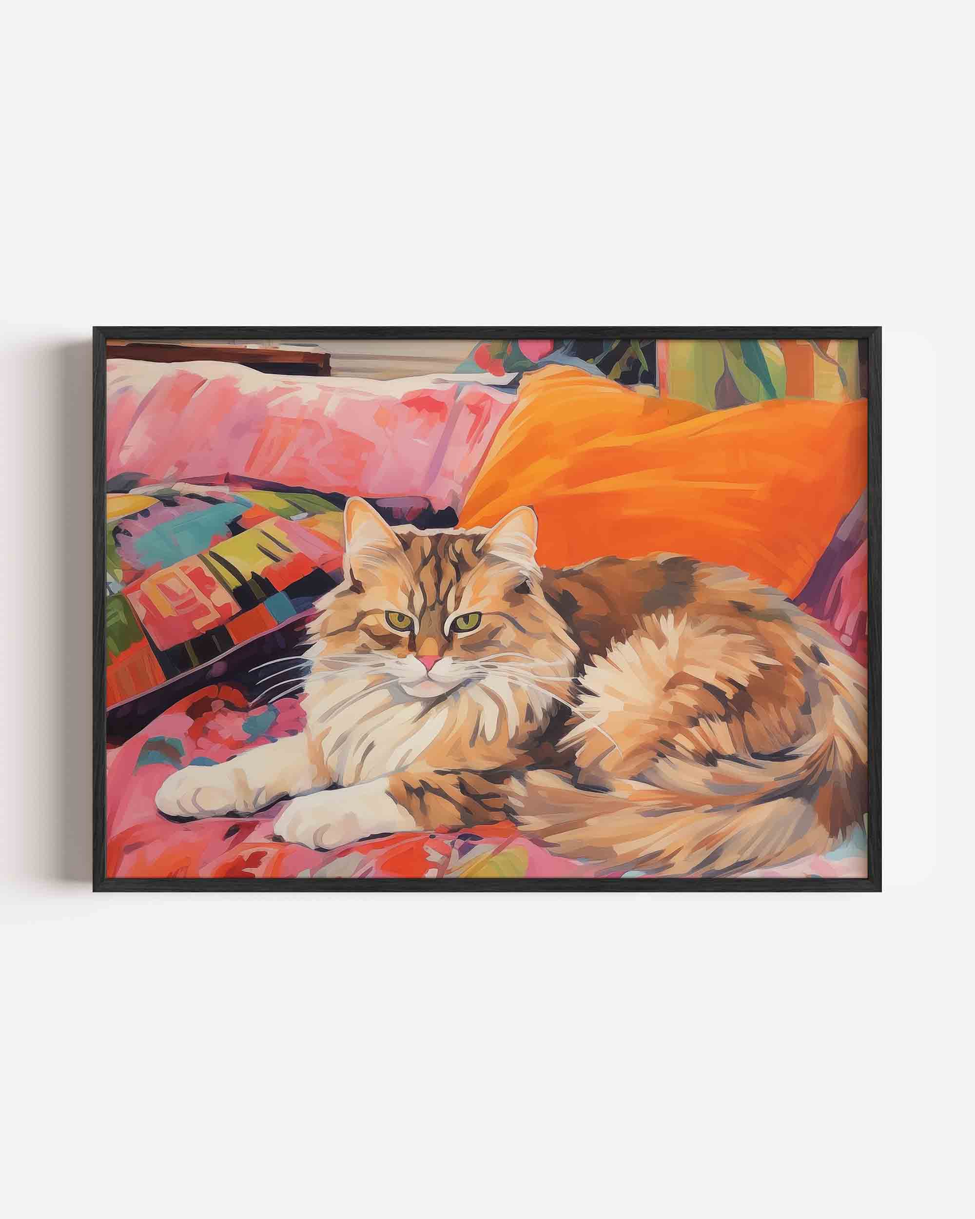 Kat op kleurrijke kussens Poster
