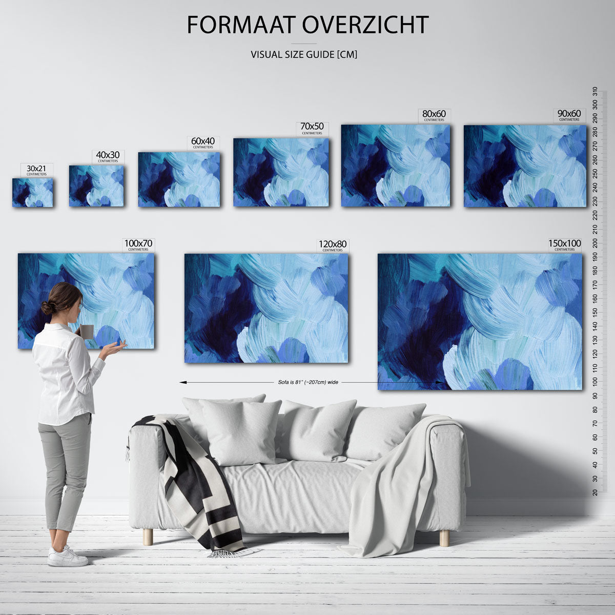 Blauwe penseelstreken Poster